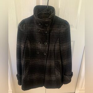 ZARA Women's Funnel Neck Black Plaid Double-Breasted Coat